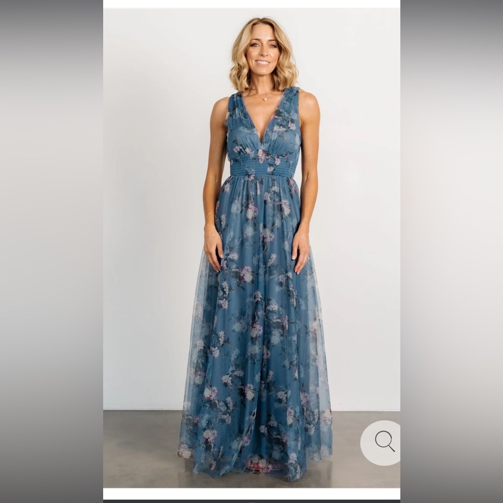 Kamila Tulle Maxi Dress  Elegant Blue Floral Maxi Dress